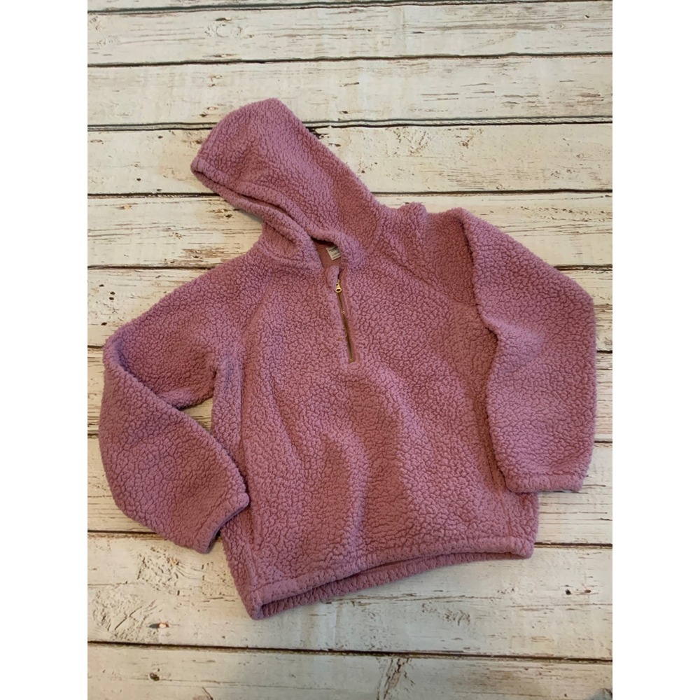 Old Navy Active Girls Mauve Pink Sherpa Fleece Quarter Zip Hoodie Large 10-12